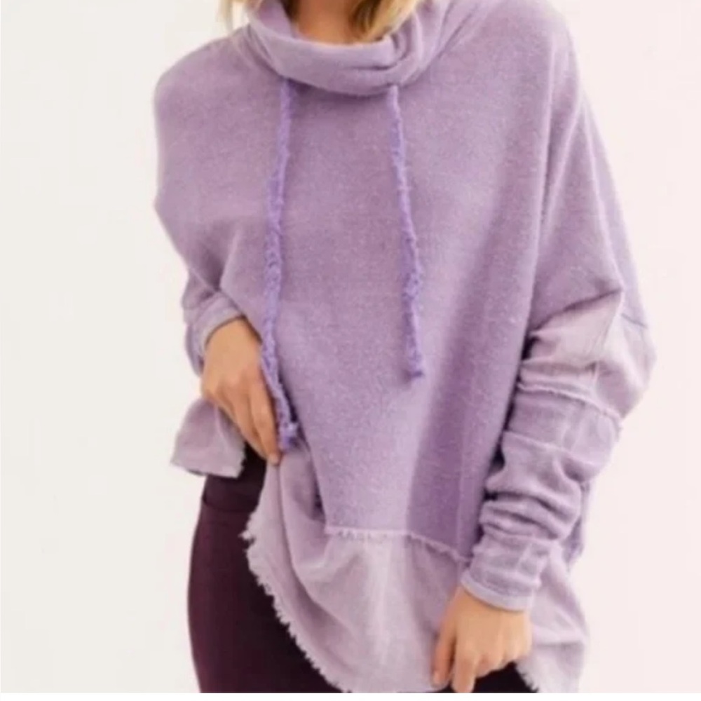 Free People Zoe Distressed Cowl neck pullover sweatshirt pink cotton women m